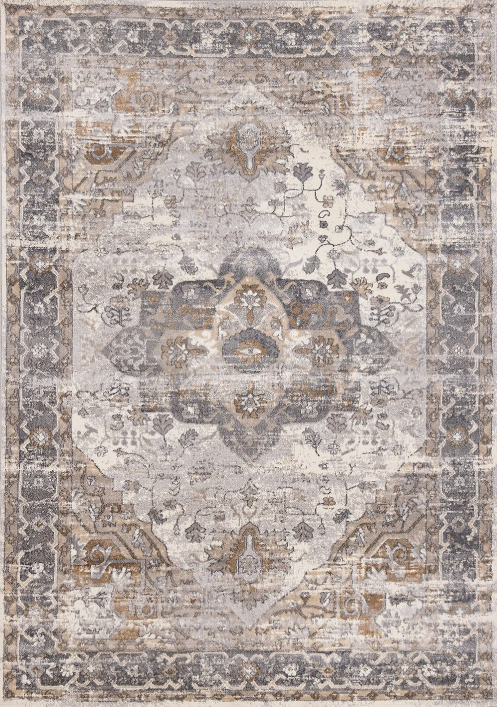 HomeRoots 8' Elegant Ivory Gray and Brown Medallion Area Rug - Durable, Stylish, and Easy-Care for Any Room 8' X 11' 660095