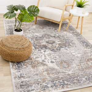 HomeRoots 8' Elegant Ivory Gray and Brown Medallion Area Rug - Durable, Stylish, and Easy-Care for Any Room 8' X 11' 660095