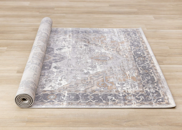 HomeRoots 8' Elegant Ivory Gray and Brown Medallion Area Rug - Durable, Stylish, and Easy-Care for Any Room 8' X 11' 660095