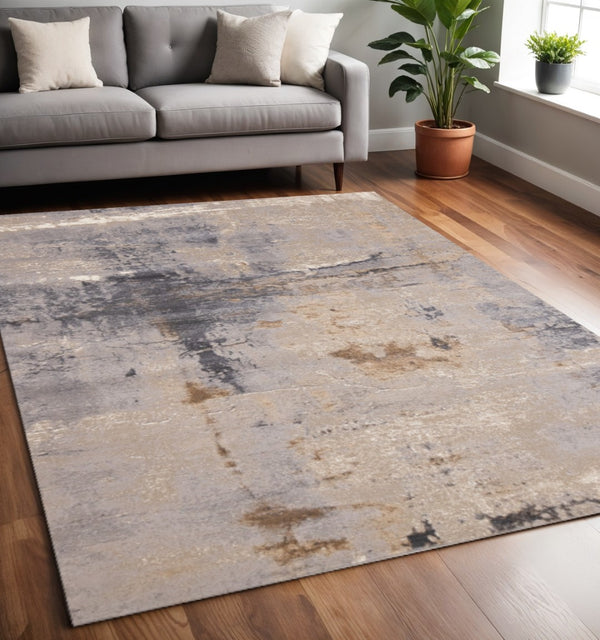 HomeRoots 5' Taupe Brown and Gray Abstract Area Rug - Modern Design, Stain Resistant, Durable for High Traffic Areas 5' X 8' 660096
