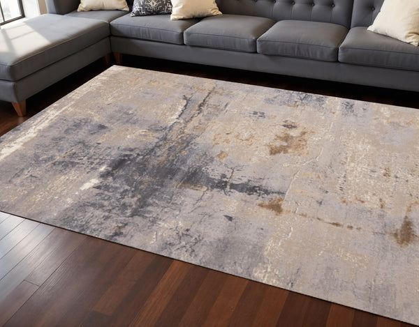 HomeRoots 8' Modern Abstract Taupe and Gray Area Rug for Living Rooms - Durable, Stain-Resistant Design! 8' X 11' 660098