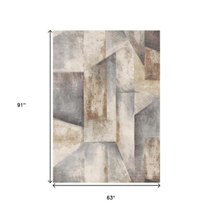 HomeRoots 5' Abstract Area Rug in Gray, Beige & Brown – Durable, Stain-Resistant Design for Modern Homes 5' X 8' 660099