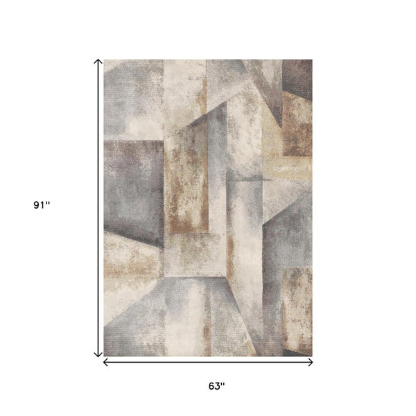 HomeRoots 5' Abstract Area Rug in Gray, Beige & Brown – Durable, Stain-Resistant Design for Modern Homes 5' X 8' 660099