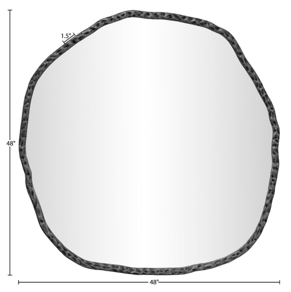 Meridian Furniture Molten Hand Forged Iron Wall Mirror Sculptural Antique Finish Artisan Entryway Accent Piece Black 48 inches 66009Black-M