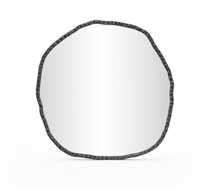 Meridian Furniture Molten Hand Forged Iron Wall Mirror Sculptural Antique Finish Artisan Entryway Accent Piece Black 48 inches 66009Black-M