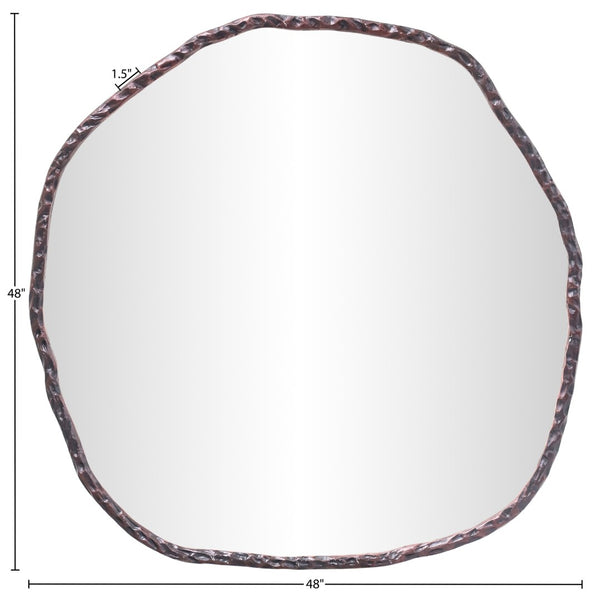 Meridian Furniture Molten Hand Forged Iron Wall Mirror Sculptural Antique Finish Artisan Entryway Accent Piece Brown 48 inches 66009Brown-M