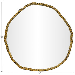Meridian Furniture Molten Hand Forged Iron Wall Mirror Sculptural Antique Finish Artisan Entryway Accent Piece Gold 48 inches 66009Gold-M