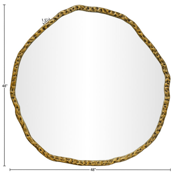 Meridian Furniture Molten Hand Forged Iron Wall Mirror Sculptural Antique Finish Artisan Entryway Accent Piece Gold 48 inches 66009Gold-M