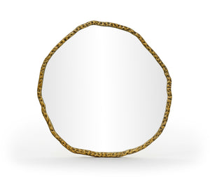 Meridian Furniture Molten Hand Forged Iron Wall Mirror Sculptural Antique Finish Artisan Entryway Accent Piece Gold 48 inches 66009Gold-M