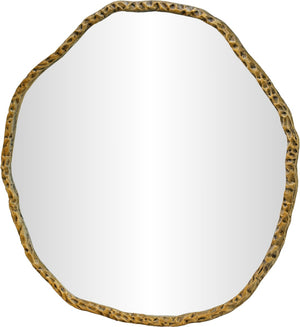 Meridian Furniture Molten Hand Forged Iron Wall Mirror Sculptural Antique Finish Artisan Entryway Accent Piece Gold 48 inches 66009Gold-M