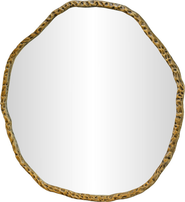 Meridian Furniture Molten Hand Forged Iron Wall Mirror Sculptural Antique Finish Artisan Entryway Accent Piece Gold 48 inches 66009Gold-M