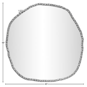 Meridian Furniture Molten Hand Forged Iron Wall Mirror Sculptural Antique Finish Artisan Entryway Accent Piece Silver 48 inches 66009Silver-M