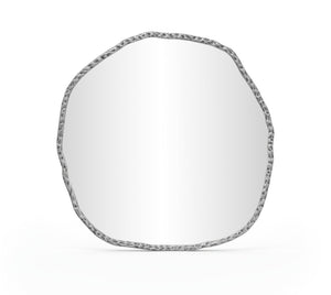 Meridian Furniture Molten Hand Forged Iron Wall Mirror Sculptural Antique Finish Artisan Entryway Accent Piece Silver 48 inches 66009Silver-M