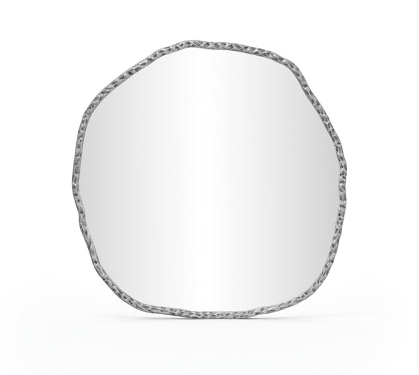 Meridian Furniture Molten Hand Forged Iron Wall Mirror Sculptural Antique Finish Artisan Entryway Accent Piece Silver 48 inches 66009Silver-M