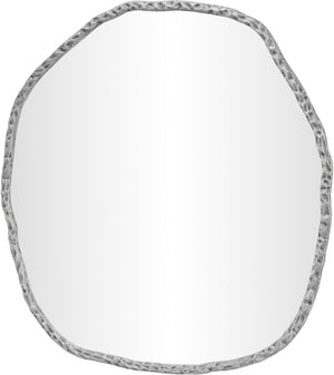 Meridian Furniture Molten Hand Forged Iron Wall Mirror Sculptural Antique Finish Artisan Entryway Accent Piece Silver 48 inches 66009Silver-M