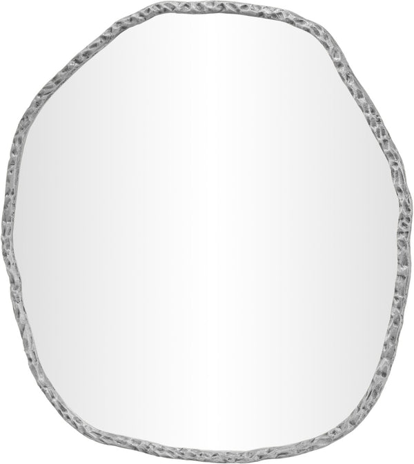 Meridian Furniture Molten Hand Forged Iron Wall Mirror Sculptural Antique Finish Artisan Entryway Accent Piece Silver 48 inches 66009Silver-M