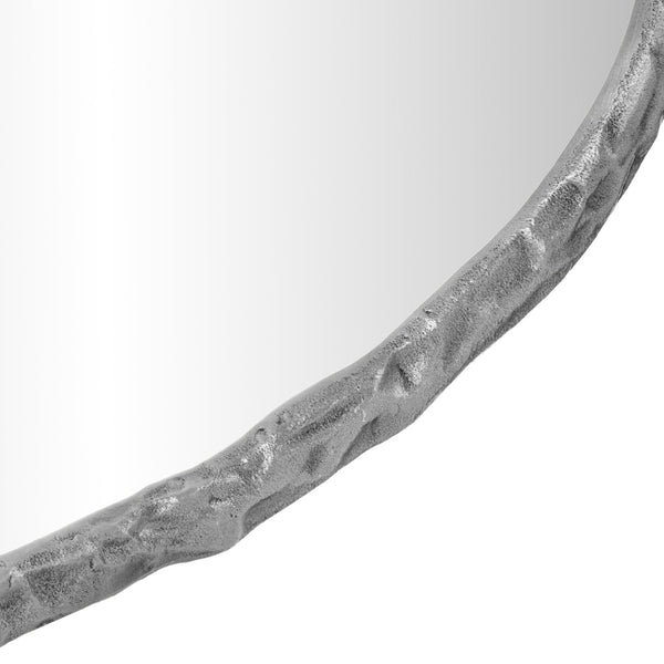 Meridian Furniture Molten Hand Forged Iron Wall Mirror Sculptural Antique Finish Artisan Entryway Accent Piece Silver 48 inches 66009Silver-M