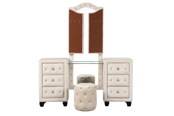 English Elm Encore Modern Tufted Queen 4Pc Bedroom Set - Stylish Upholstered Bed, Dresser, Mirror & Nightstand B009S01721