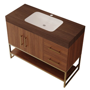 English Elm 36" Freestanding Bathroom Vanity Sintered Stone Top Integrated Basin Gold Hardware W3136S00058