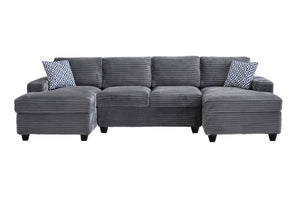 English Elm Multifunctional Corduroy Modular Sectional with Dual Chaise Cup Holders Living Room Dark Gray B2730S00072