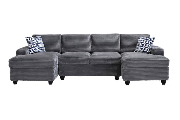 English Elm Multifunctional Corduroy Modular Sectional with Dual Chaise Cup Holders Living Room Dark Gray B2730S00072