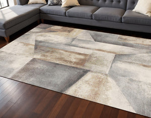 HomeRoots 8' Contemporary Gray Beige and Brown Abstract Area Rug for Versatile and Stylish Home Decor 8' X 11' 660100