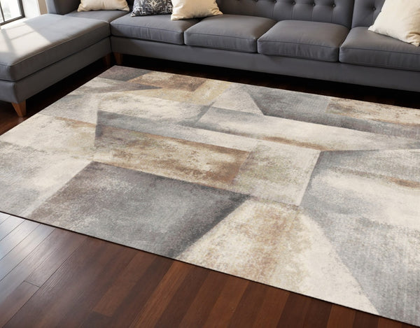 HomeRoots 8' Contemporary Gray Beige and Brown Abstract Area Rug for Versatile and Stylish Home Decor 8' X 11' 660100