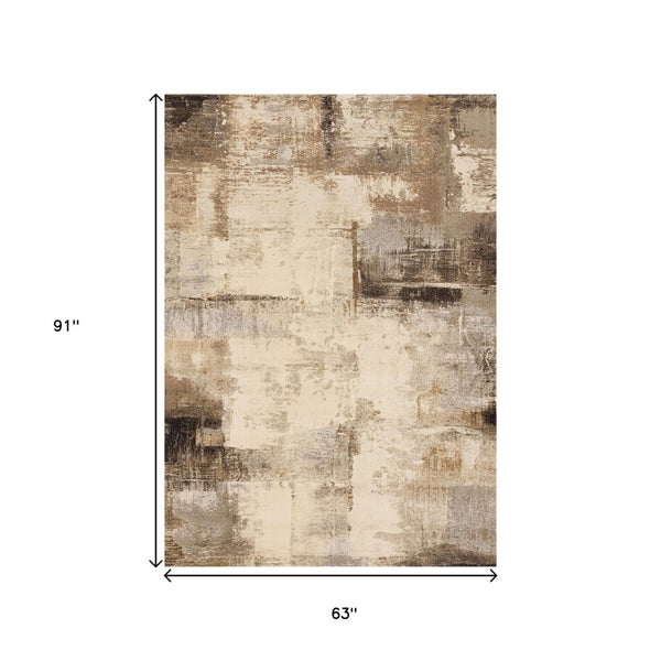 HomeRoots 5' Abstract Beige and Brown Area Rug – Modern, Durable, Stain Resistant for Stylish Home Décor 5' X 8' 660101