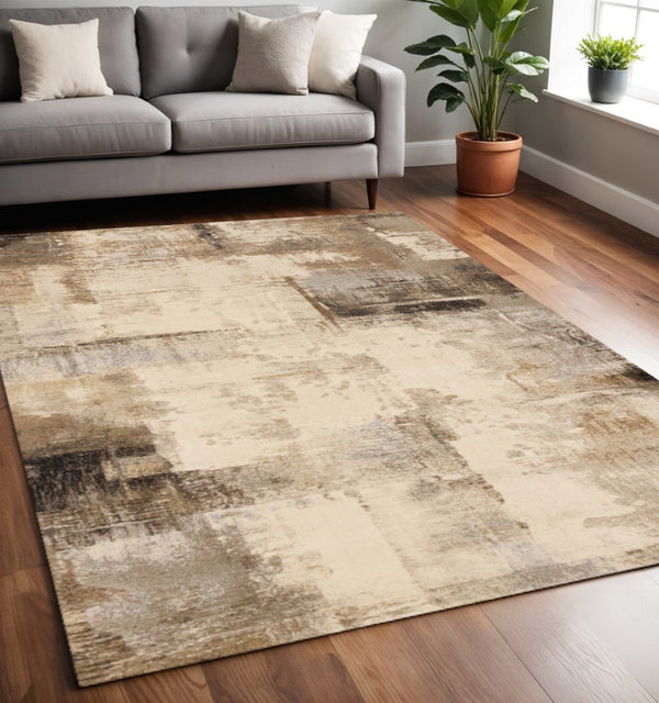 HomeRoots 5' Abstract Beige and Brown Area Rug – Modern, Durable, Stain Resistant for Stylish Home Décor 5' X 8' 660101