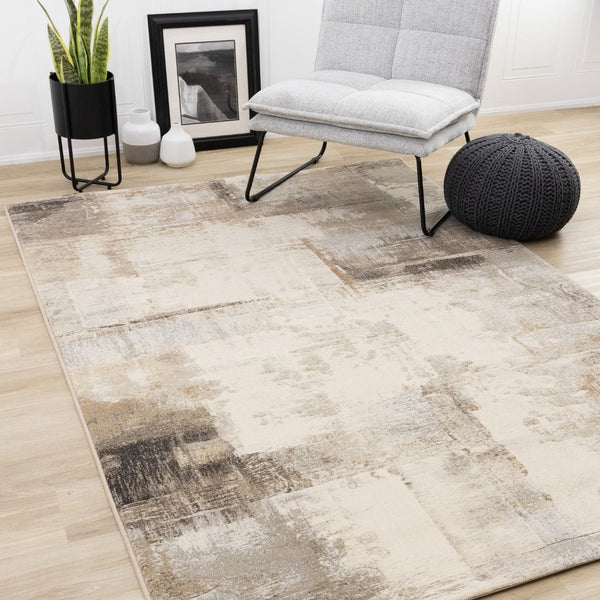 HomeRoots 5' Abstract Beige and Brown Area Rug – Modern, Durable, Stain Resistant for Stylish Home Décor 5' X 8' 660101