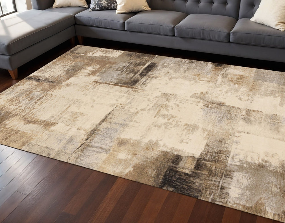 HomeRoots 8' Modern Beige and Brown Abstract Area Rug - Durable, Stain-Resistant Design for Stylish Homes 8' X 11' 660102