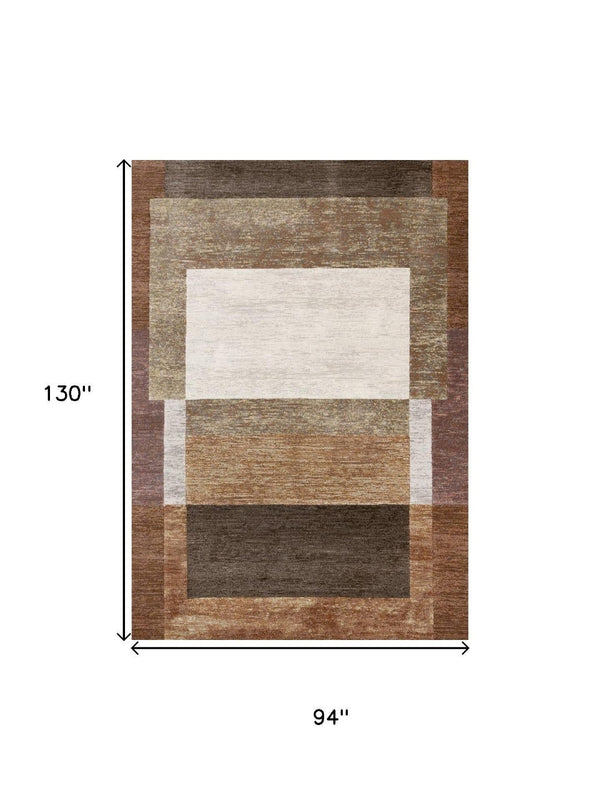 HomeRoots 8' Stylish Geometric Area Rug in Brown and Beige - Durable, Stain-Resistant Design for Family Spaces 8' X 11' 660104