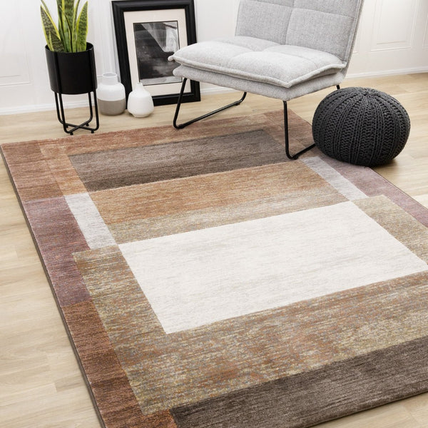 HomeRoots 8' Stylish Geometric Area Rug in Brown and Beige - Durable, Stain-Resistant Design for Family Spaces 8' X 11' 660104