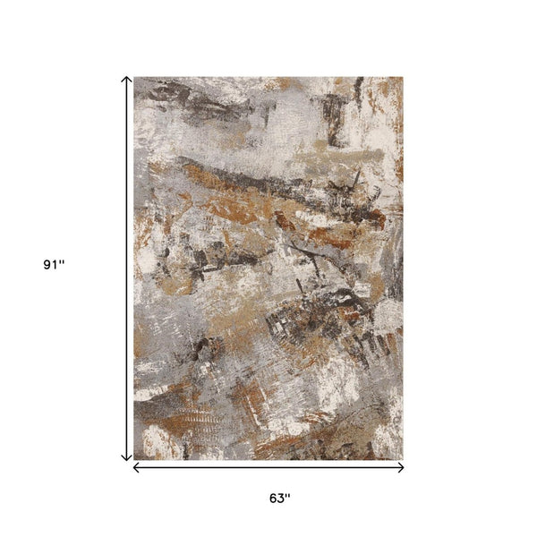 HomeRoots 5' Modern Abstract Area Rug in Gray, Brown, and Beige – Stylish, Durable, and Family-Friendly Design 5' X 8' 660105