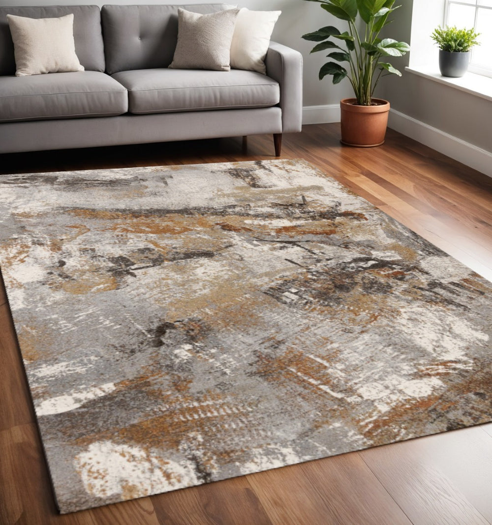 HomeRoots 5' Modern Abstract Area Rug in Gray, Brown, and Beige – Stylish, Durable, and Family-Friendly Design 5' X 8' 660105