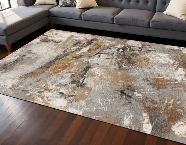 HomeRoots 8' Modern Abstract Area Rug in Gray, Brown, and Beige - Stain Resistant, Durable, and Stylish Design 8' X 11' 660106