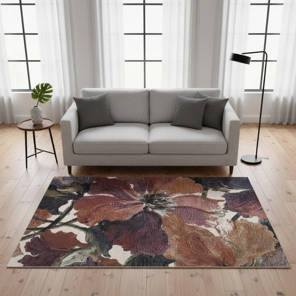 HomeRoots 5' Botanical Leaves Area Rug in Pink, Green, and Beige – Durable, Stylish, and Easy to Maintain! 5' X 8' 660107