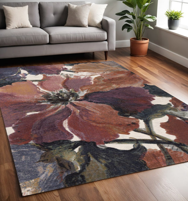 HomeRoots 5' Botanical Leaves Area Rug in Pink, Green, and Beige – Durable, Stylish, and Easy to Maintain! 5' X 8' 660107