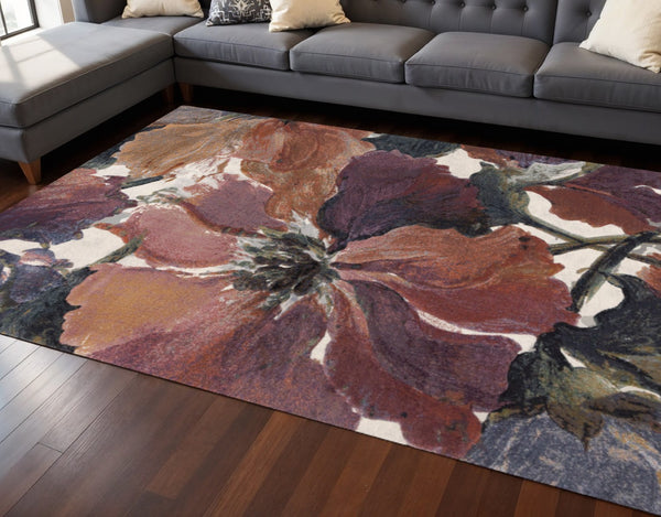 HomeRoots 8' Modern Botanical Leaves Area Rug in Soft Pink, Green, and Beige – Durable, Stain-Resistant Charm 8' X 11' 660108
