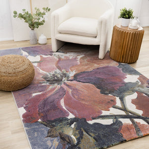 HomeRoots 8' Modern Botanical Leaves Area Rug in Soft Pink, Green, and Beige – Durable, Stain-Resistant Charm 8' X 11' 660108