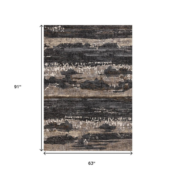 HomeRoots 5' Modern Abstract Area Rug in Gray, Black & Tan – Durable, Stylish, and Perfect for High-Traffic Spaces 5' X 8' 660109
