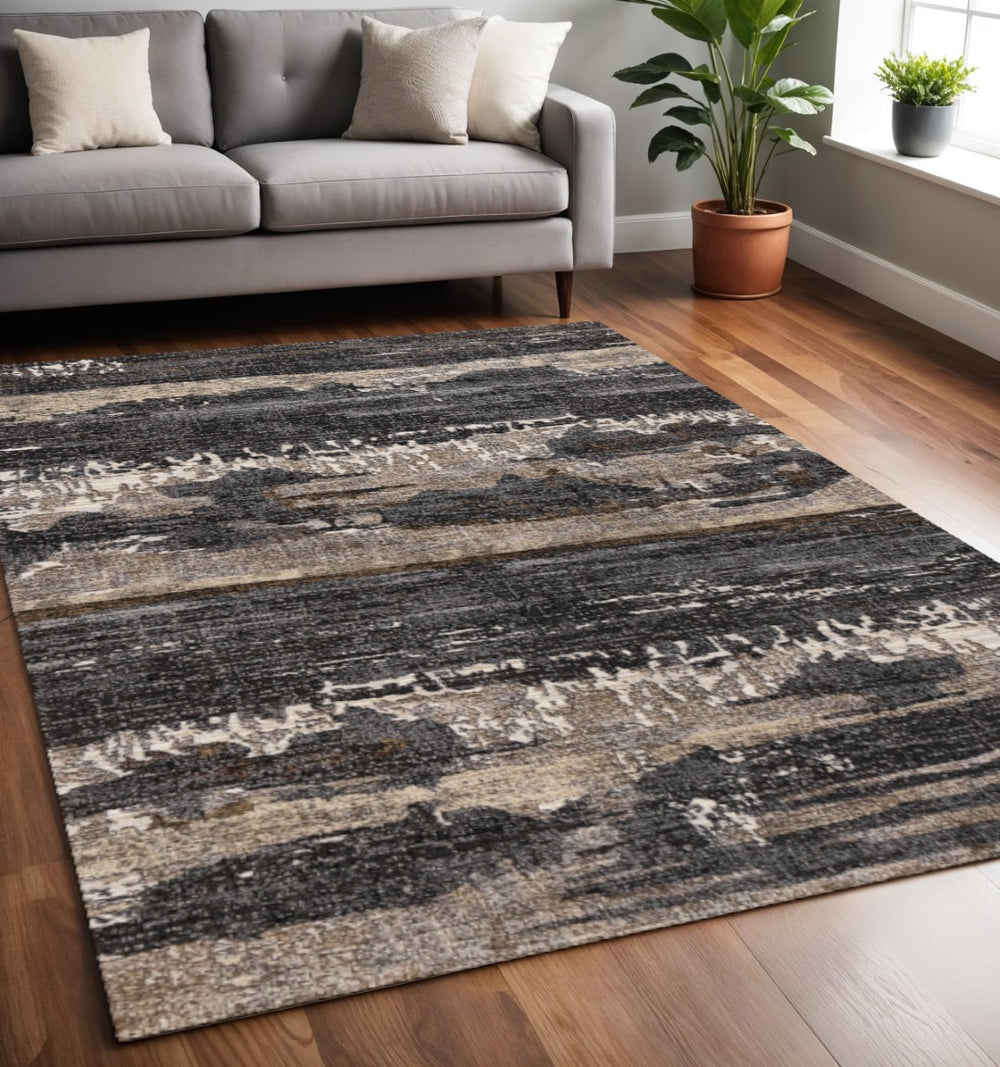 HomeRoots 5' Modern Abstract Area Rug in Gray, Black & Tan – Durable, Stylish, and Perfect for High-Traffic Spaces 5' X 8' 660109