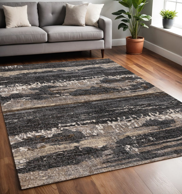 HomeRoots 5' Modern Abstract Area Rug in Gray, Black & Tan – Durable, Stylish, and Perfect for High-Traffic Spaces 5' X 8' 660109