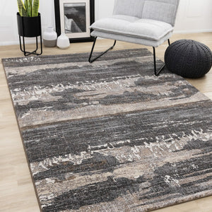 HomeRoots 5' Modern Abstract Area Rug in Gray, Black & Tan – Durable, Stylish, and Perfect for High-Traffic Spaces 5' X 8' 660109