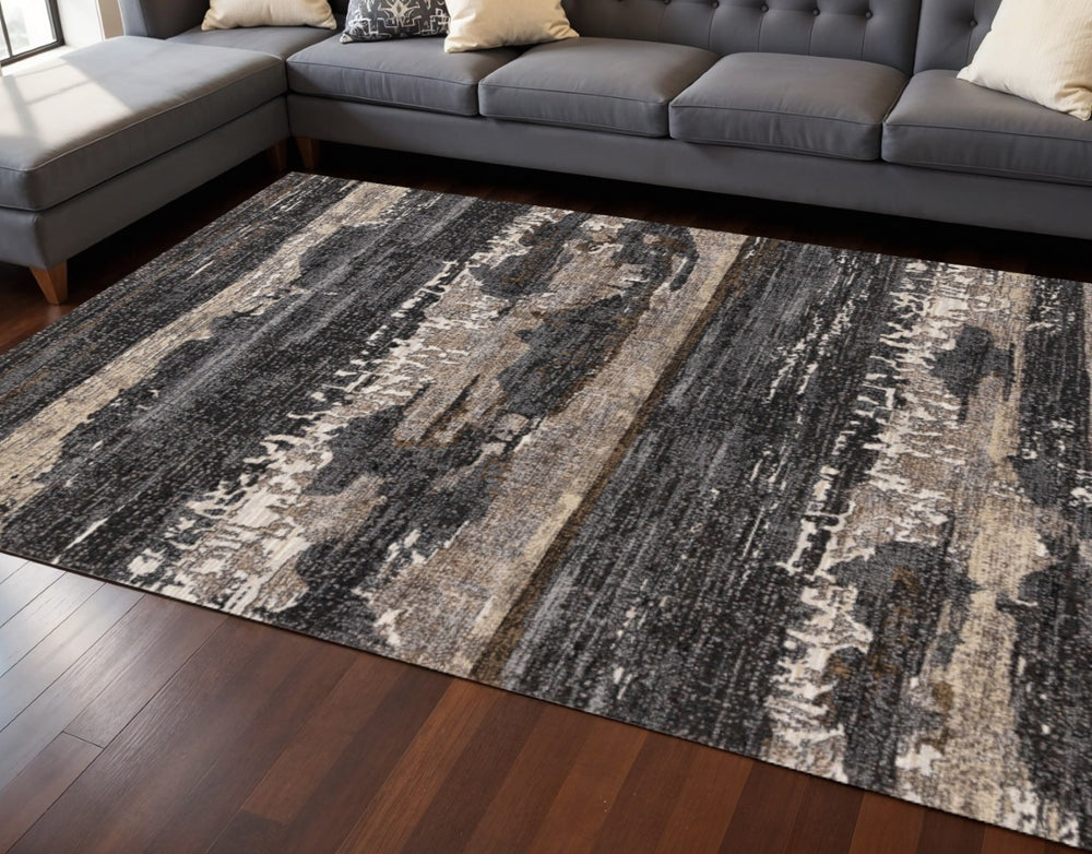 HomeRoots 8' Modern Abstract Area Rug in Gray, Black, and Tan - Stylish, Durable, and Stain-Resistant Design 8' X 11' 660110