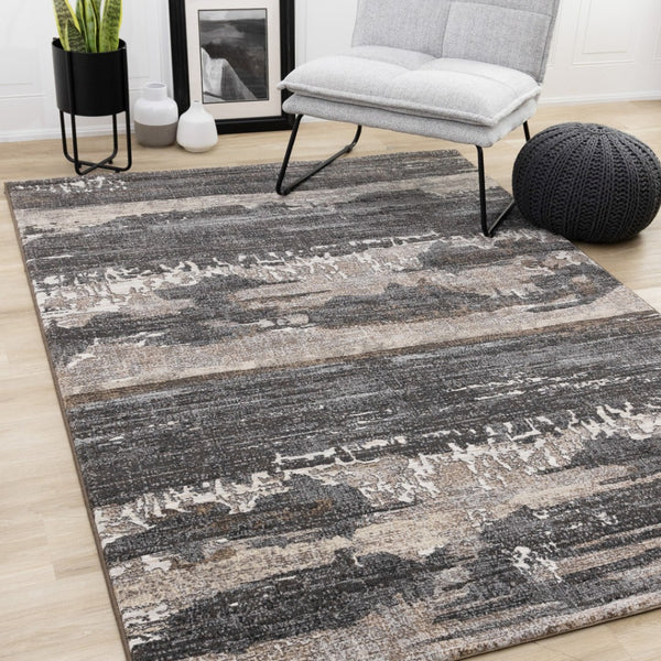 HomeRoots 8' Modern Abstract Area Rug in Gray, Black, and Tan - Stylish, Durable, and Stain-Resistant Design 8' X 11' 660110