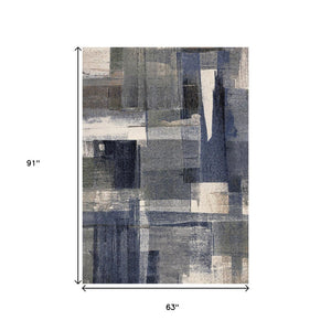 HomeRoots 5' Blue Gray and Ivory Abstract Area Rug - Contemporary Style, Stain-Resistant, Durable Design for Homes 5' X 8' 660111
