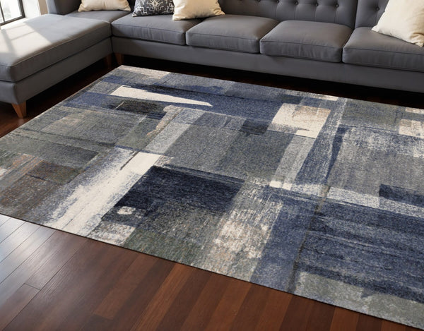HomeRoots 8' Blue Gray and Ivory Abstract Area Rug - Modern, Stain-Resistant Design for Stylish Living Spaces 8' X 11' 660112