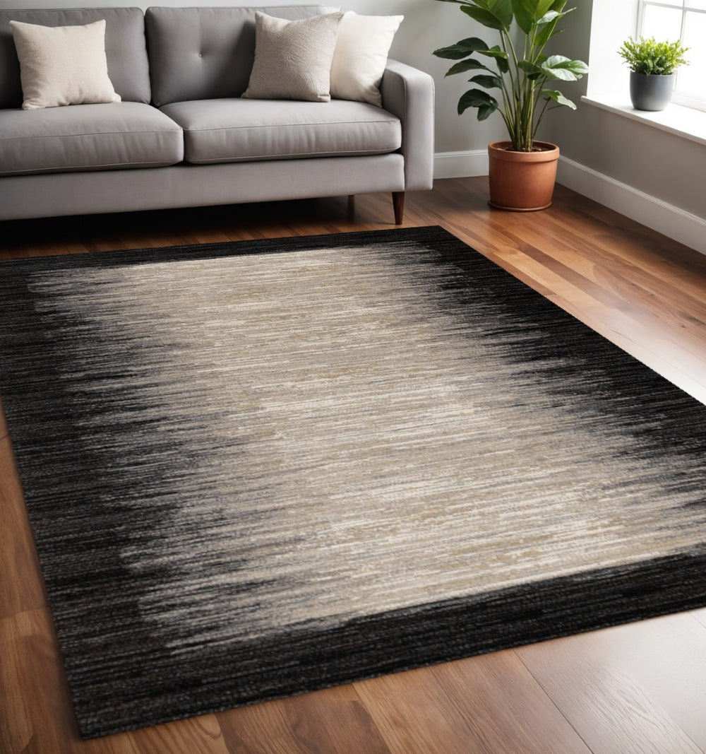 HomeRoots 5' Contemporary Black Gray and Beige Abstract Area Rug – Durable, Stain-Resistant, Modern Design 5' X 8' 660113