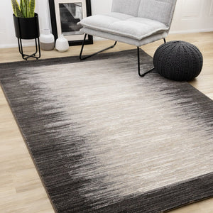 HomeRoots 5' Contemporary Black Gray and Beige Abstract Area Rug – Durable, Stain-Resistant, Modern Design 5' X 8' 660113